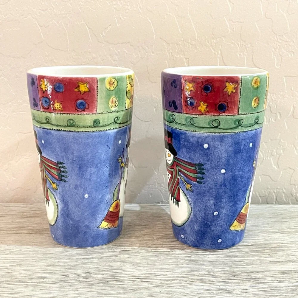The Sweet Shoppe Christmas Mugs Cups Set of 2 Tall Holiday Snowman Sango